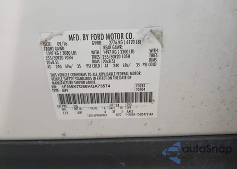 2017 Ford Explorer Xlt z USA, uszkodzony, nr VIN 1FM5K7D86HGA73574